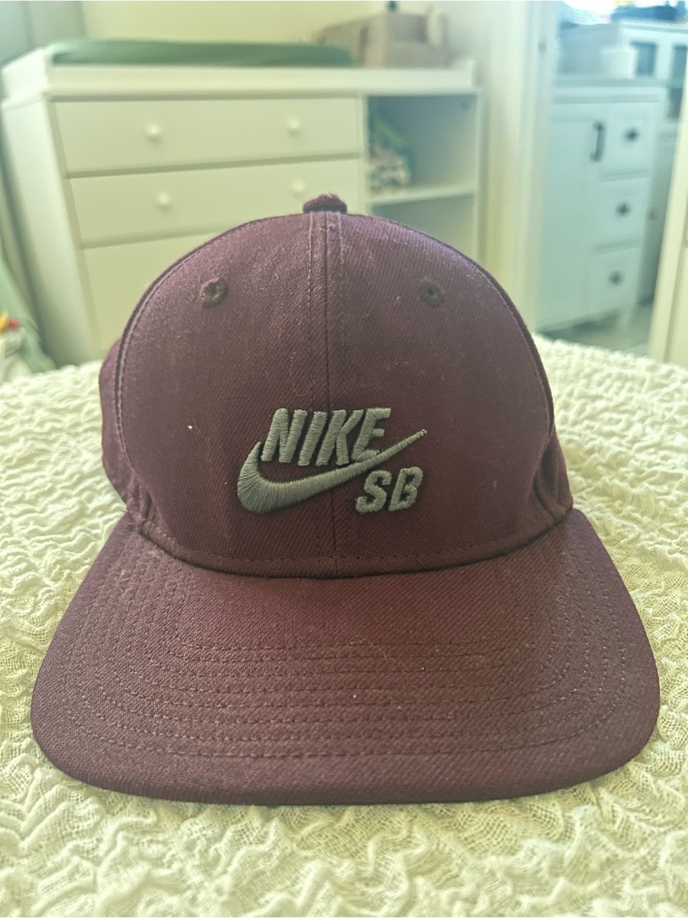 Nike Men's Burgundy Snapback Hat with Gray Logo